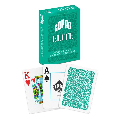 Carti de poker 100% plastic, Copag Elite Poker Jumbo, cu numere mari si spate verde