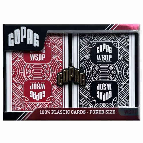 Carti poker 100% plastic, WSOP, Jumbo index, negru-rosu pachet dublu