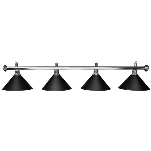 Lampa de biliard Dynamic cu 4 abajururi negre, cu un suport cromat de 180 cm