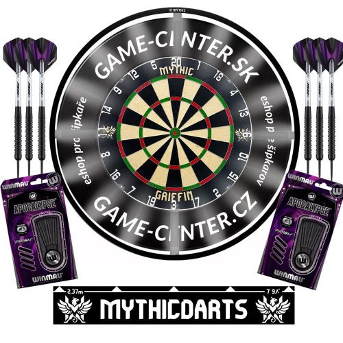 Pachet darts Mythic Pro, tabla Mythic Griffin, iluminare Mythic, protectie de perete Gamecenter, 2 s