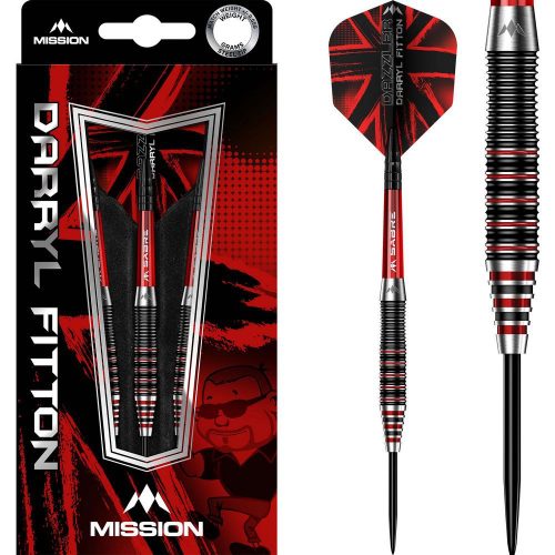 Set sageti darts Mission steel DARRYL FITTON BLACK-RED ELECTRO 24G, 95% WOLFRAM