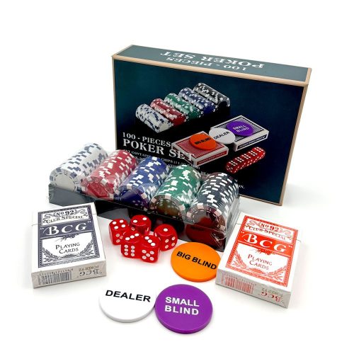 Set de poker, pachet de calatorie, 100 jetoane fara numar, 2 pachete de carti