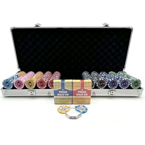 Set Poker cu 500 jetoane, numerotate, Laser 11,5 grame, carti 100% plastic