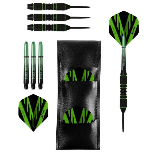 Set darts steel XQ Max Black Coated, negru-verde, 23g, brass